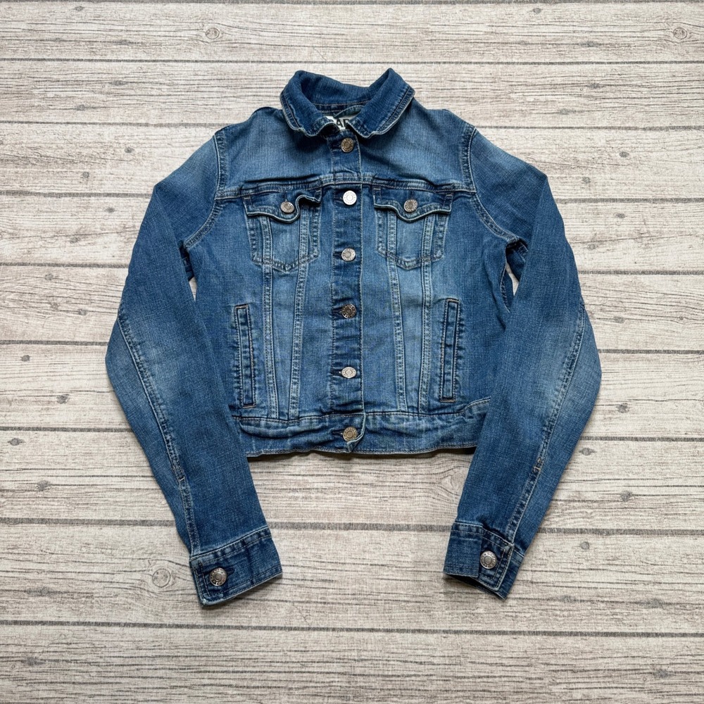 Garage Jacket Women's XS Blue Denim Classic Fit Cropped Trucker Utility Med Wash